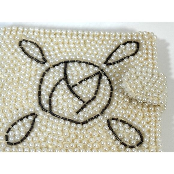 Faux Pearl Beaded Handmade Wallet With Black Beading  BonSoir Japan Glam Luxury - Picture 2 of 13